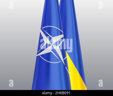 Ukrainian and NATO flags together agains t aggression Stock Vector