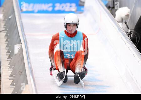 Beijing, China. 3rd Feb, 2022. Seiya Kobayashi (JPN) Luge : Men's Singles Training during the Beijing 2022 Olympic Winter Games at National Sliding Centre in Beijing, China . Credit: YUTAKA/AFLO SPORT/Alamy Live News Stock Photo