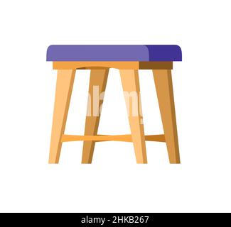 Simple classic backless stool. Soft padding. Cartoon style. Object isolated on white background. Vector. Stock Vector