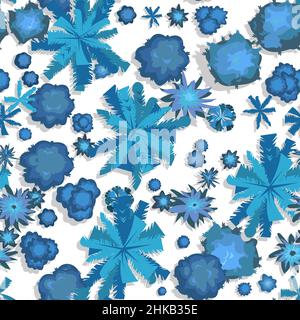 Night tropic plant landscape top view. Wild palm trees and bushes. Isolated on white background. Dark twilight jungle rainforest. Seamless pattern Ill Stock Vector