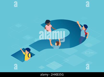 Vector of a group of children trying to escape from question mark hole Stock Vector