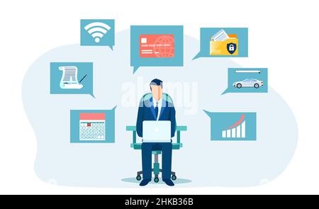 Vector of a businessman working online, shopping, making payments, using online banking Stock Vector