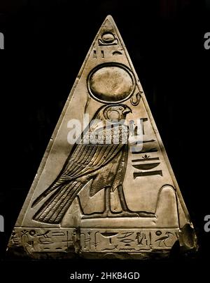 Egyptian Pyramidion of Ramose Limestone, New Kingdom, 19th, Nineteenth, Dynasty, (1292-1190 BC),Deir el-Medina, Egypt, (Museo Egizio di Torino Italy) Stock Photo