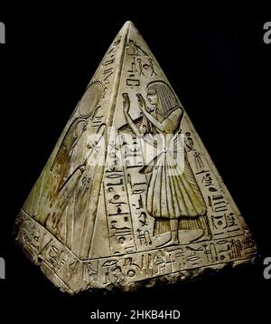 Egyptian Pyramidion of Ramose Limestone, New Kingdom, 19th, Nineteenth, Dynasty, (1292-1190 BC),Deir el-Medina, Egypt, (Museo Egizio di Torino Italy) Stock Photo