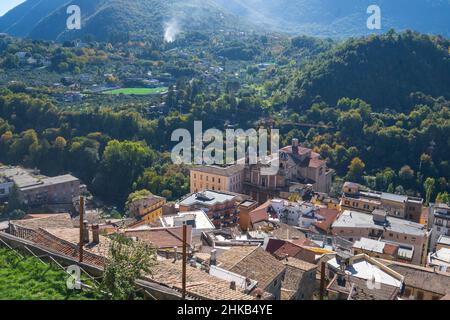 View from Via Rampa della Rocca street, Subiaco, Italy, Europe Stock Photo