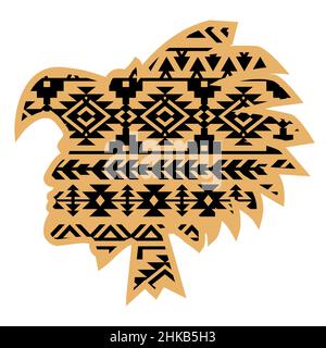 Aztec Tribal warrior with aztec Southwest pattern. Vector illustration warrior black silhouette traditional pattern isolated on white for design. Stock Vector