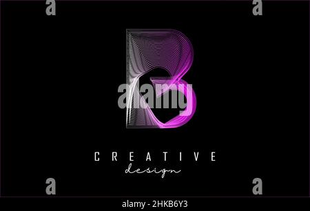 Outline letter B Logo with geometric design. Creative vector illustration with pink lines and 3D effect. Stock Vector