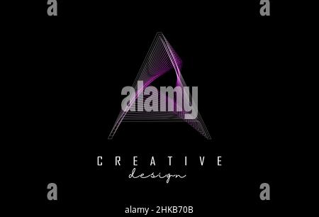 Outline letter A Logo with geometric design. Creative vector illustration with pink lines and 3D effect. Stock Vector