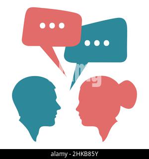 Dialogue between a man and a woman. Silhouettes of people and speech bubbles. Vector illustration Stock Vector