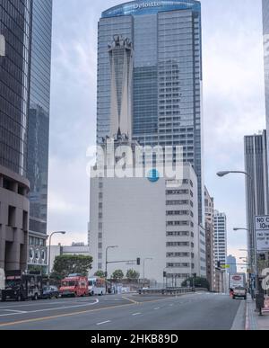 Los Angeles, CA, USA - January 31, 2022: Exterior of an American Telephone and Telegraph Company switching center in Bunker Hill, downtown Los Angeles Stock Photo