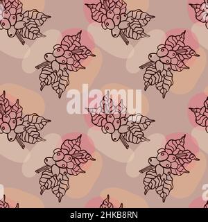 Seamless pattern of hand drawn coffee branch and flowers, for wrapping paper, wallpaper, fabric pattern, backdrop, print, gift wrap, cover of notebook Stock Vector