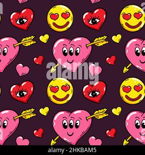 Love seamless pattern with comics cartoon characters. Valentines Day design. Vector illustration Stock Vector