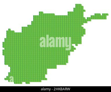 Green color dotted map plan vector illustration graphic small cubes geographical map of Afghanistan Stock Vector