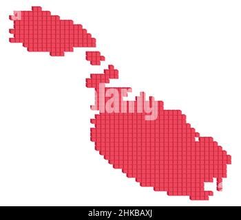 Red color dotted map plan vector illustration graphic small cubes geographical map of Malta Stock Vector