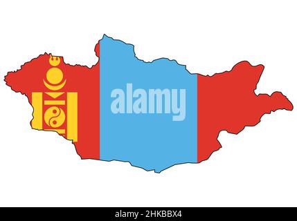 Mongolia map with flag - outline of a state with a national flag Stock Vector