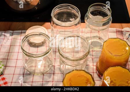 Making fresh homemade orange jam in the kitchen Stock Photo