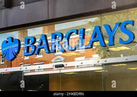 The logo of Barclays Bank on one of their branches Stock Photo