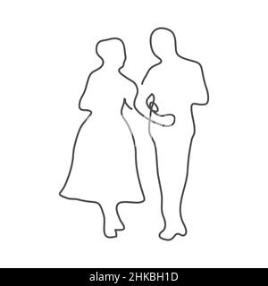 Black silhouette of adult man and woman married couple isolated on white background. Happy lovers. Silhouette illustration. Vector. Stock Vector