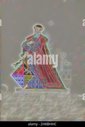 Inspired by Jolanthe van Gaesbeek, lady of Culemborg, Jolanthe (also Jolenta and Jolenthe) van Gaesbeeck, lady of Culemborg. Wife of Hubrecht V, lord of Culemborg. Standing full-length with the quartered coat of arms of Culemborg and Van der Leck, among others. Part of an illustrated manuscript, Reimagined by Artotop. Classic art reinvented with a modern twist. Design of warm cheerful glowing of brightness and light ray radiance. Photography inspired by surrealism and futurism, embracing dynamic energy of modern technology, movement, speed and revolutionize culture Stock Photo