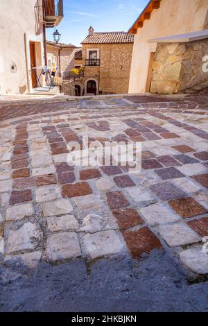 Historic Center of the Ancient Village, Glimpse, Castel del Monte, L’Aquila, Abruzzo, Italy, Europe Stock Photo