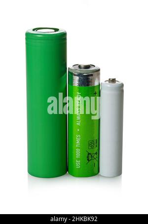 new batteries close-up on a white isolated background Stock Photo