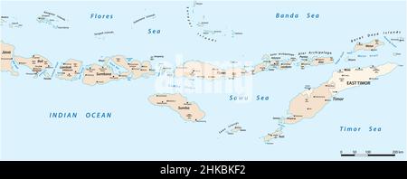 Vector map of Lesser Sunda Islands, Indonesia East Timor Stock Vector