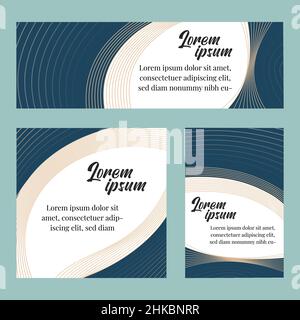 Abstract Luxury business banners set. Deep blue with golden curves. Elegant web template illustration in modern style Stock Vector