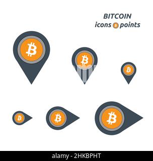 Bitcoin icons points, isolated on white background vector Stock Vector