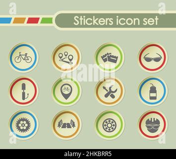 bicycle simple vector icons on round stickers Stock Vector