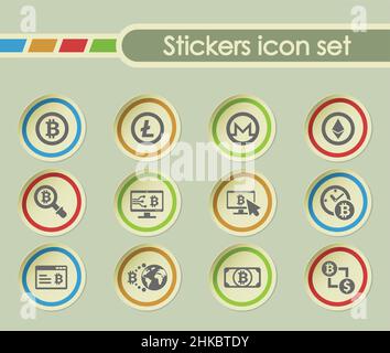 cryptocurrency simple vector icons on round stickers Stock Vector