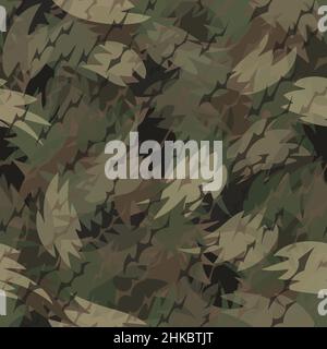 Forest style camouflage seamless pattern print. Shapes of foliage and branches Stock Vector