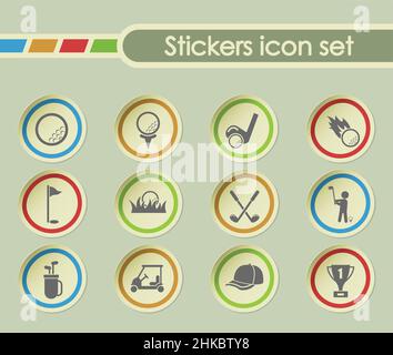 golf simple vector icons on round stickers Stock Vector