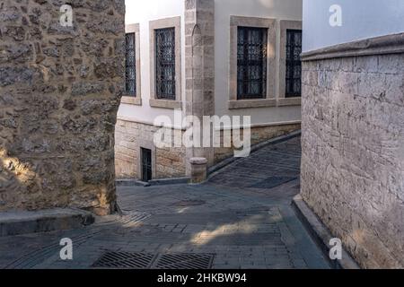 crossing of narrow streets in Kaleiçi - historic city center of Antalya, Turkey Stock Photo