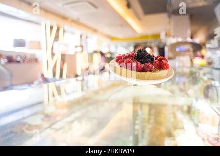 A tart with mascarpone, raspberry, and blackberry Stock Photo