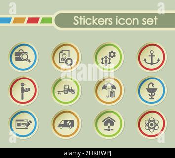 job search simple vector icons on round stickers Stock Vector