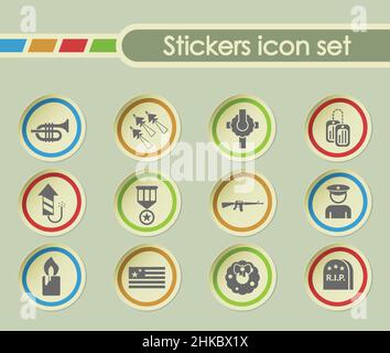 memorial day simple vector icons on round stickers Stock Vector