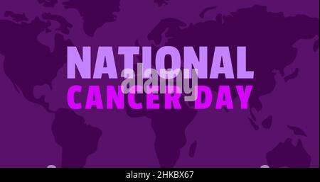 Digitally generated image of national cancer day text over world map Stock Photo