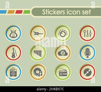 music simple vector icons on round stickers Stock Vector