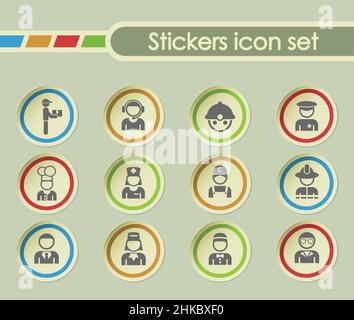 occupation simple vector icons on round stickers Stock Vector