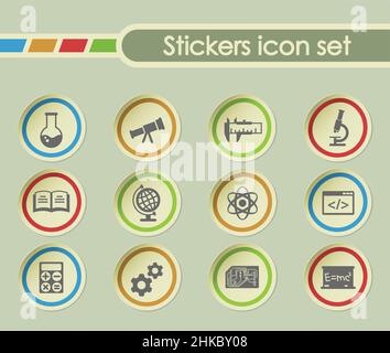 sciences simple vector icons on round stickers Stock Vector