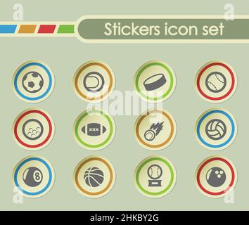 sport balls simple vector icons on round stickers Stock Vector