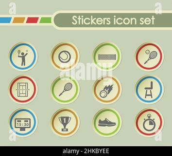 tennis simple vector icons on round stickers Stock Vector