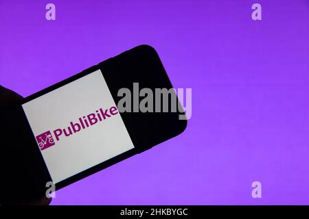 Rheinbach, Germany  2 February 2022,  The brand logo of the Swiss company 'Publibike' on the display of a smartphone (focus on brand logo) Stock Photo