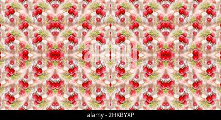 Seamless unfocused summer pattern with ripe drops of red cherry on a pink horizontal background. Selective focus