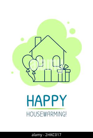 Happy housewarming party postcard with linear glyph icon Stock Vector