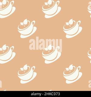 Seamless pattern of cup icon, coffee or tea mug, for wrapping paper, wallpaper, fabric pattern, backdrop, print, gift wrap, cover of notebook Stock Vector