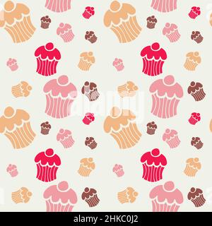 Seamless pattern of coloured sweet dessert cupcakes , for wrapping paper, wallpaper, fabric pattern, backdrop, print, gift wrap, cover of notebook Stock Vector