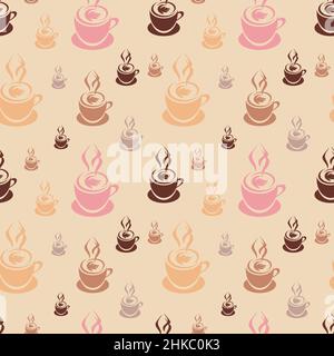 Seamless pattern of cup icon, coffee or tea mug, for wrapping paper, wallpaper, fabric pattern, backdrop, print, gift wrap, cover of notebook Stock Vector