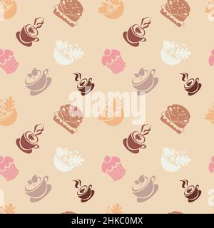 Seamless pattern of meal icons, fast food and coffee print, for wrapping paper, wallpaper, fabric pattern, backdrop, gift wrap, cover of notebook Stock Vector