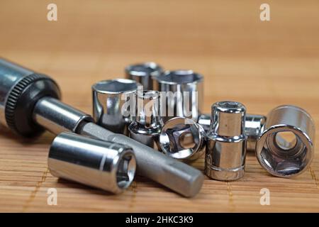 Socket wrenches, sockets, tools close-up Stock Photo